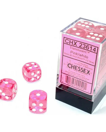 Chessex Dice: Translucent 16mm D6 (12) - Pink/White 