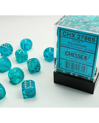 Chessex Dice: 12mm D6 (36) - Cirrus: Aqua/Silver 