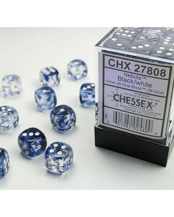 Chessex Dice: Special 12mm D6 (36) - Nebula: Black/White 