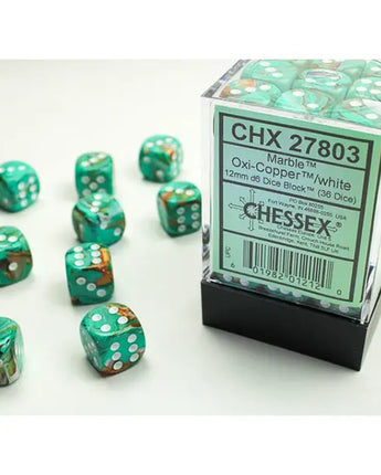 Chessex Dice: Special 12mm D6 (36) - Marble: Oxi-Copper/White 