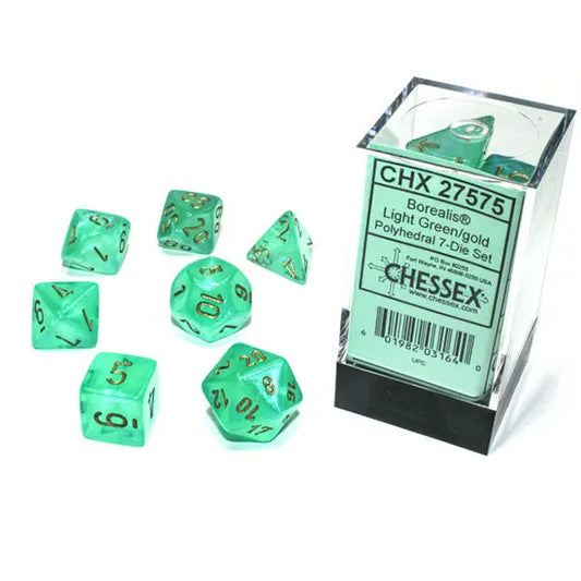 Chessex Dice: Luminary 7-Die RPG Set - Light Green/Gold 