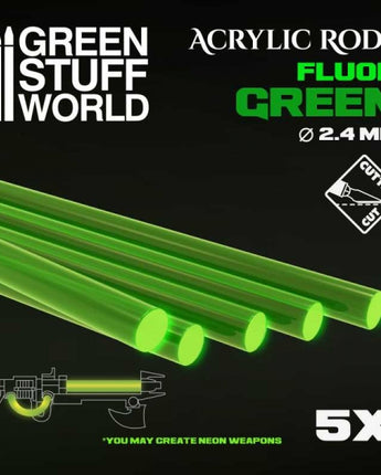 GSW: Acrylic Rods - Round 2.4 mm Fluor GREEN 
